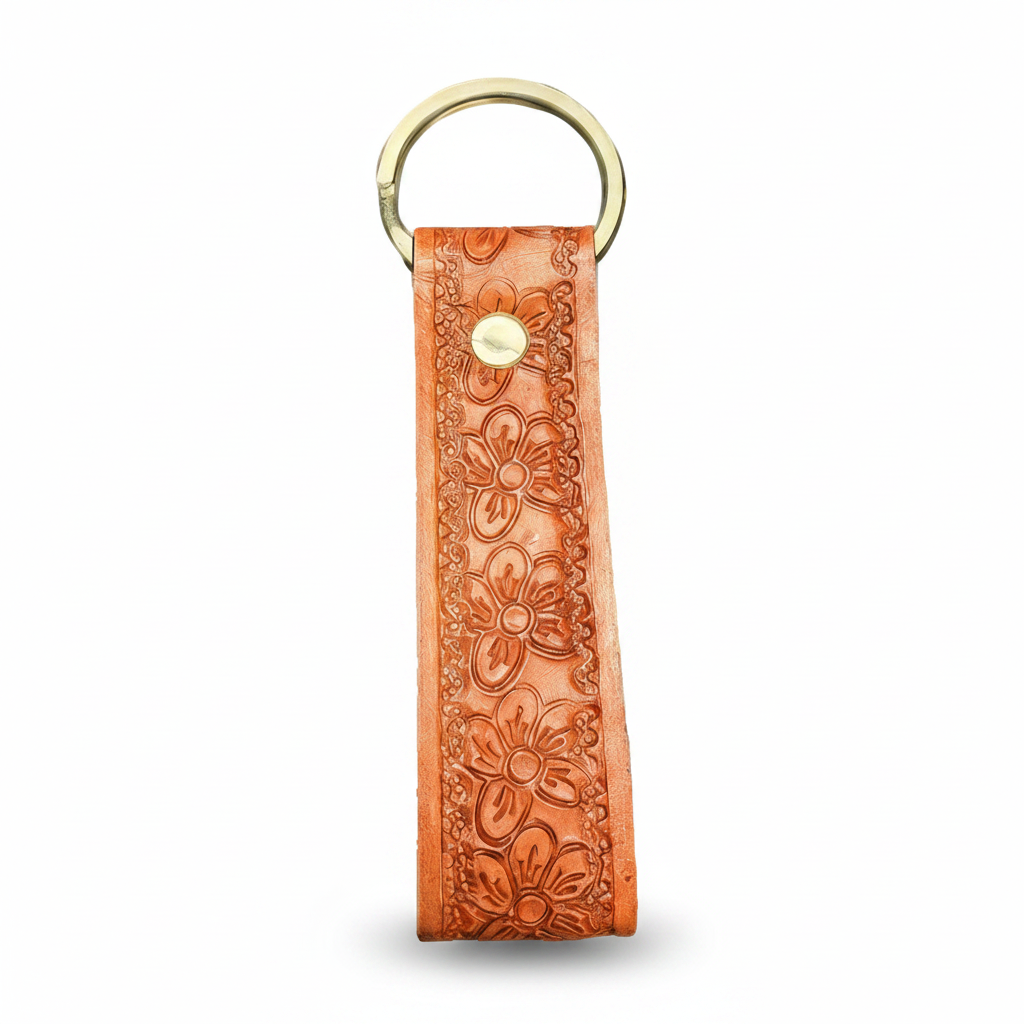 Hand Tooled Leather Keychain 1"x3.5"
