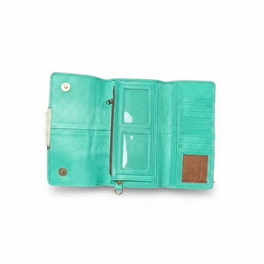 Cowhide Turquoise Leather Wristlet 4.75" x 8.75"