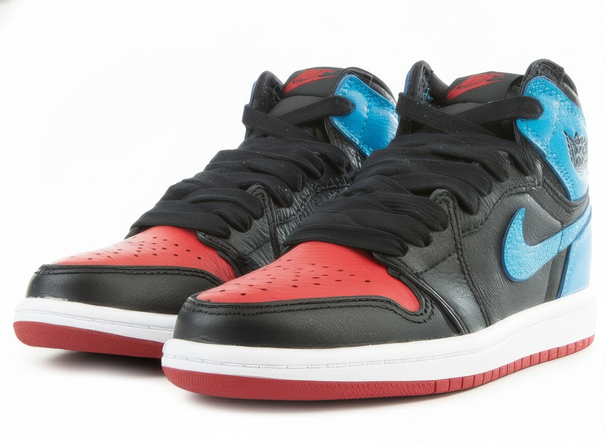 Women's Air Jordan 1 High OG Black/DK Powder Blue/Varsity Red Size 8 - Like New
