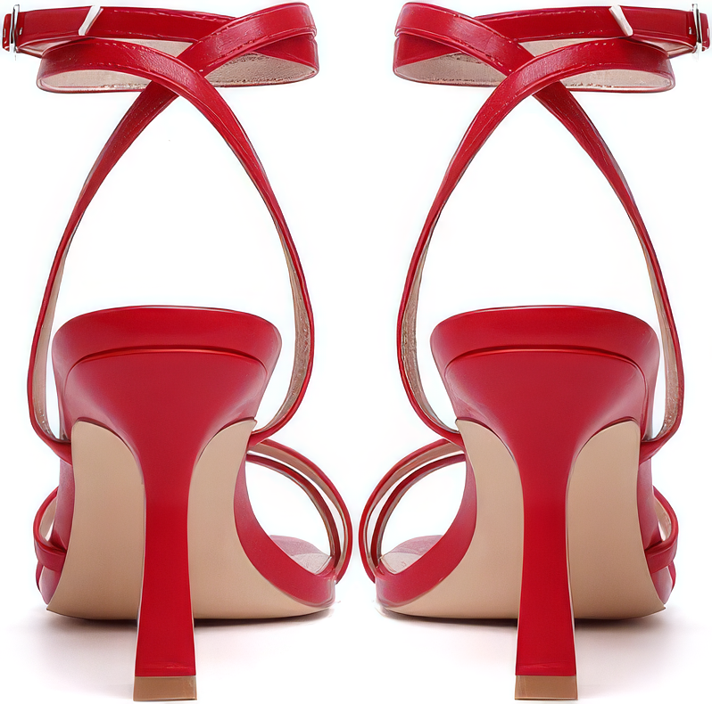 Preowned - Mostrin Red Heels Strappy Sandals Lace Up Ankle Size 8.5