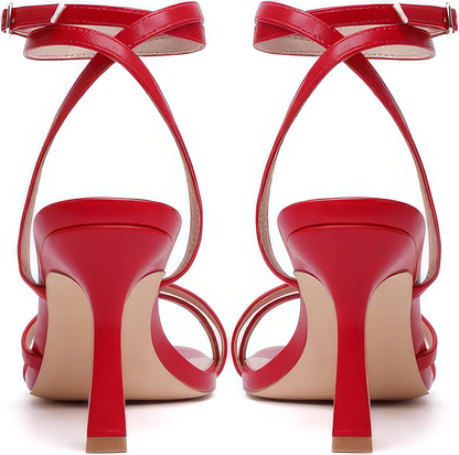 Preowned - Mostrin Red Heels Strappy Sandals Lace Up Ankle Size 8.5