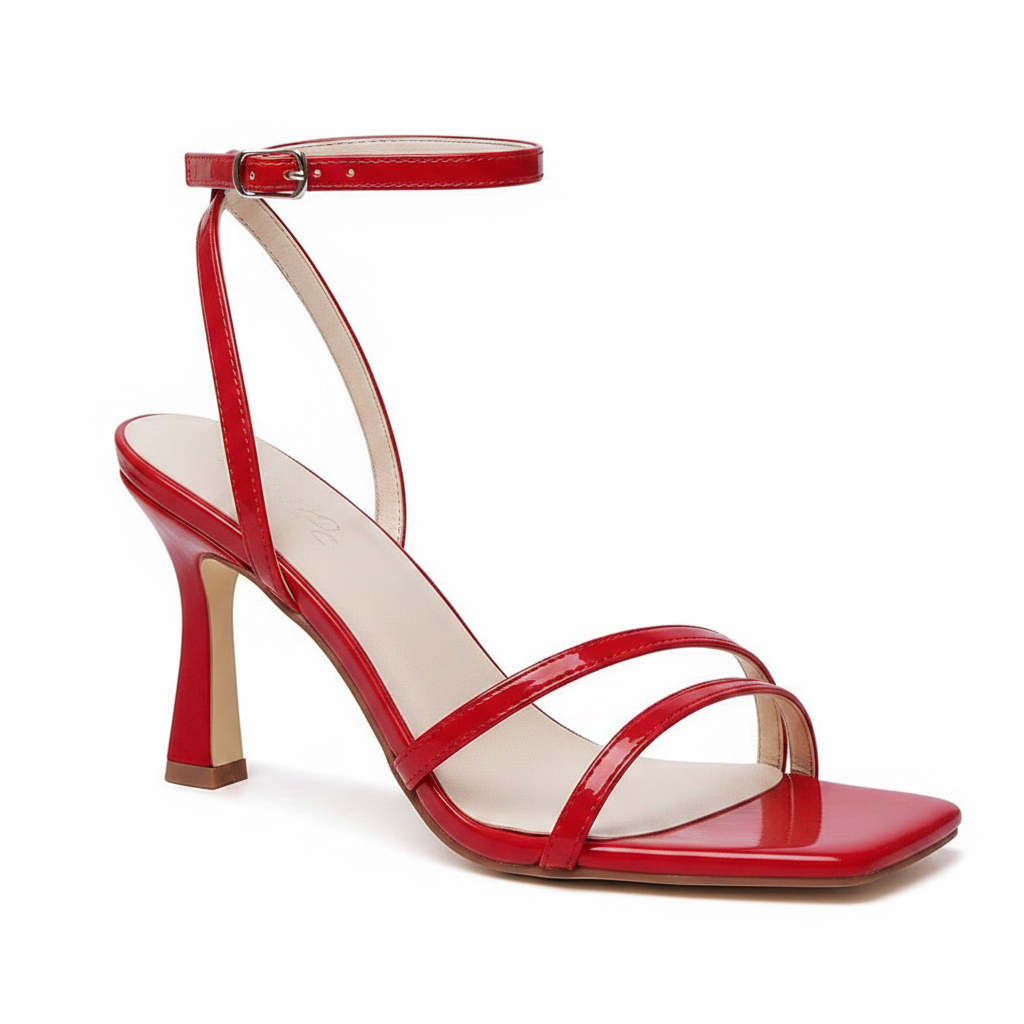 Preowned - Mostrin Red Heels Strappy Sandals Lace Up Ankle Size 8.5