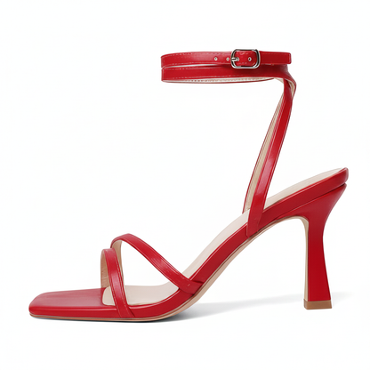Preowned - Mostrin Red Heels Strappy Sandals Lace Up Ankle Size 8.5