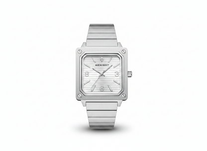 Men's Aknight Square 35MM Watch Silver & White