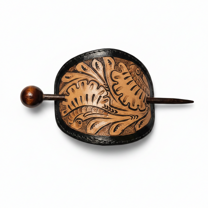 Handcrafted Leather Hair Barrette 4" x 3" Oval