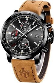 Men's Aknight 42mm Big Face Black w/ Leather Strap