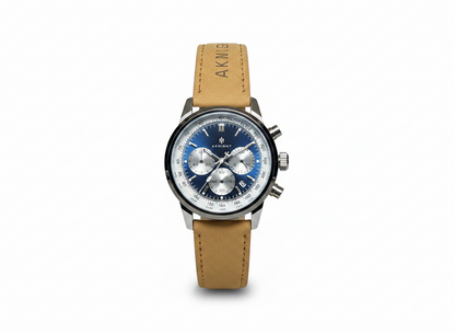 Men's Aknight 42mm Big Face Blue & Silver w/ Leather Strap