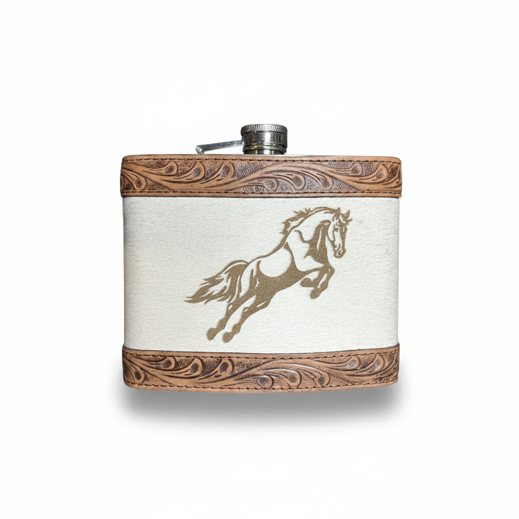 Handcrafted Cowhide Tooled Leather 32oz Flask