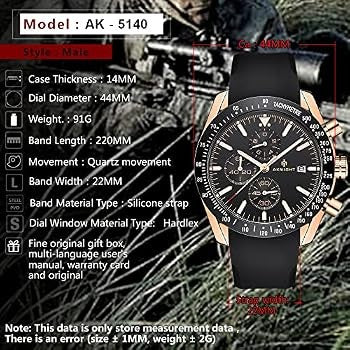 Men's Aknight 44mm Big Face Black & Gold w/ Silicone Strap