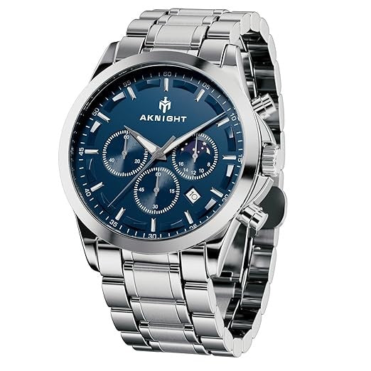 Men's Aknight 42mm Big Face Stainless Steel & Blue
