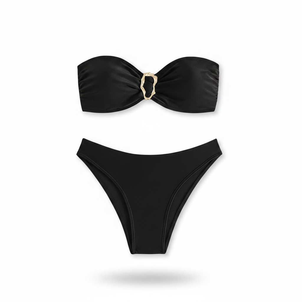 Strapless Bikini Sets Tube Tie Back Mid Rise - Small - Black