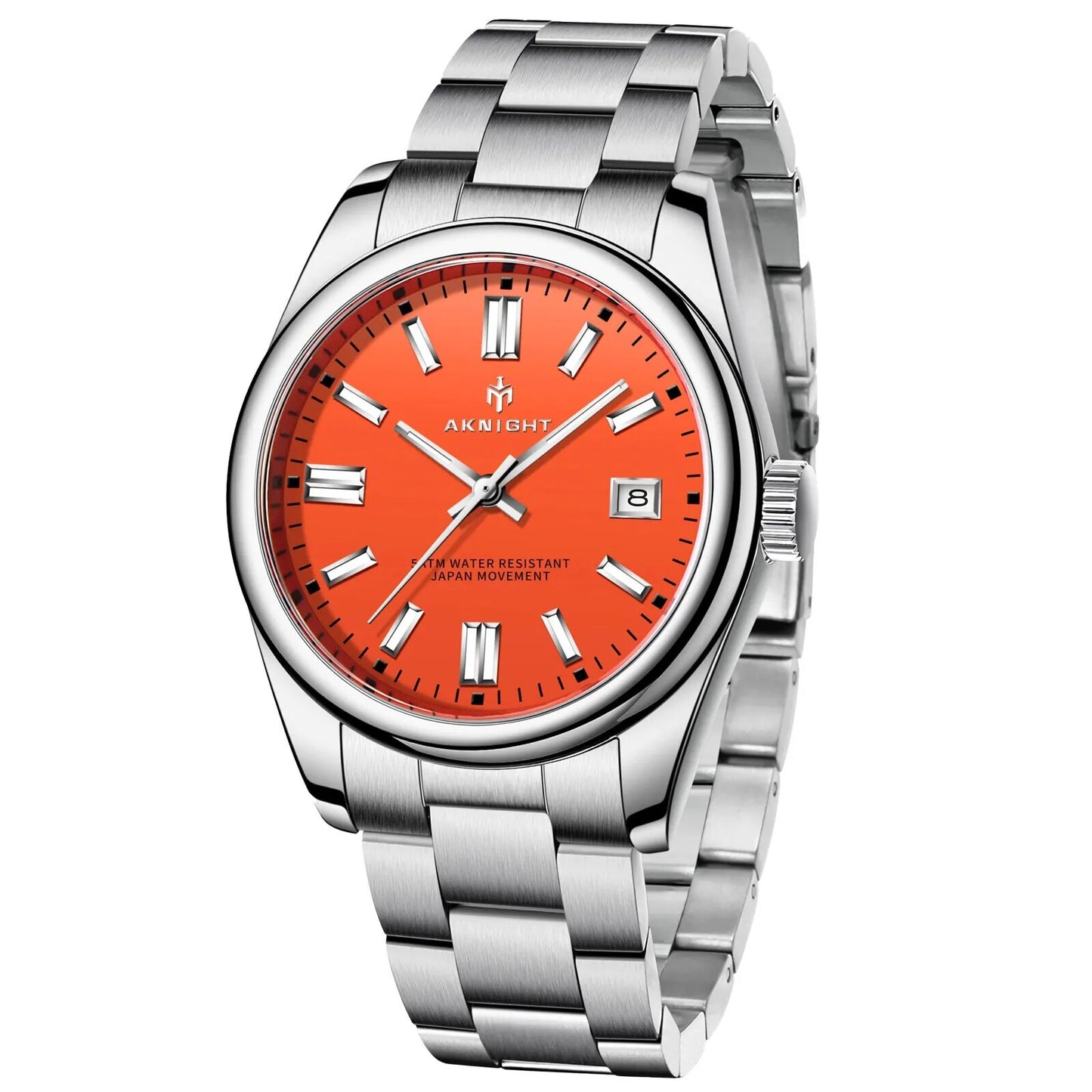 Men's Aknight 39mm Stainless Steel Watch Silver & Orange
