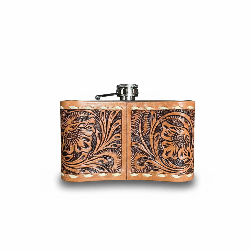 Leather Tooled 24oz Flask