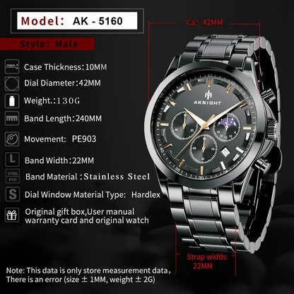 Men's Aknight 42mm Big Face Black Stainless Steel & Black