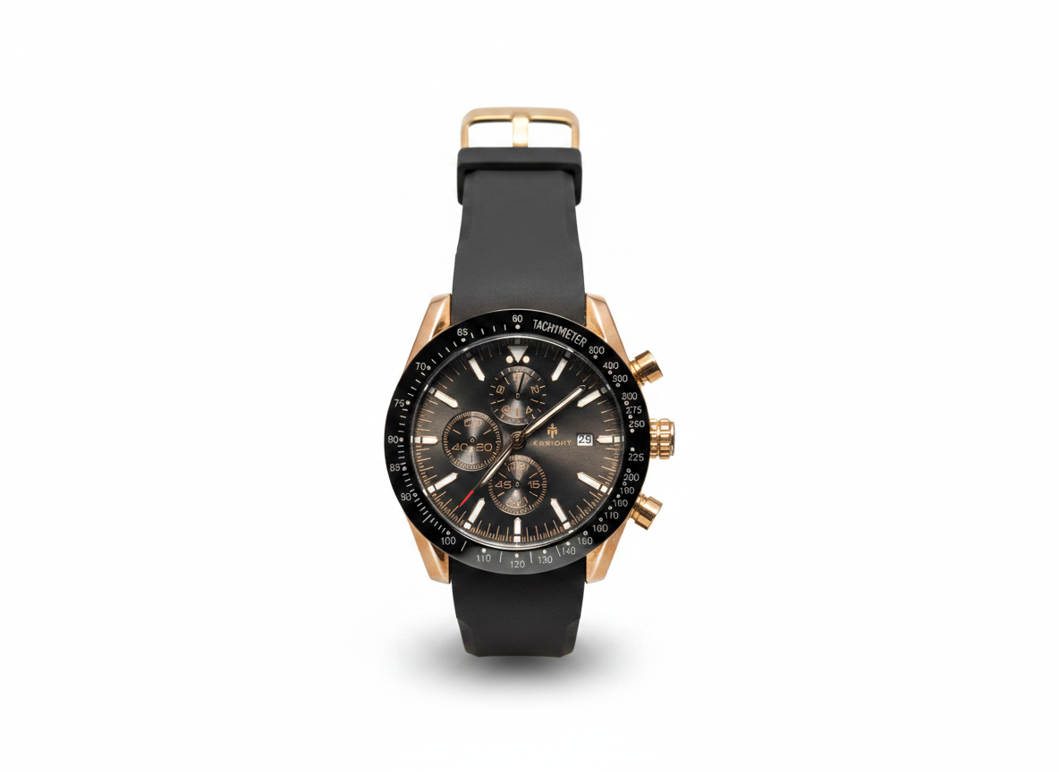 Men's Aknight 44mm Big Face Black & Gold w/ Silicone Strap