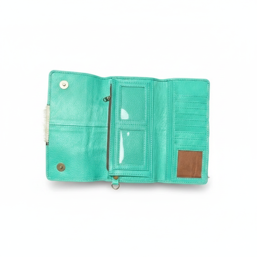 Cowhide Turquoise Leather Wristlet 4.75" x 8.75"