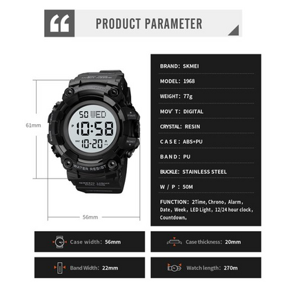 SKMEI Men’s Military Style Digital Watch Black LED Sport Outdoor Wristwatch