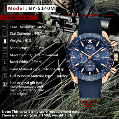 Men's Aknight 44mm Big Face Gold & Blue w/ Silicone Strap