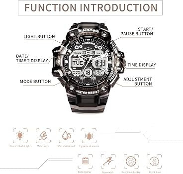 PINDOWS Men's Military Outdoor Sports Watch PDS-631-N2 Black Gold