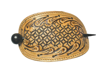 Handcrafted Leather Hair Barrette 5" x 3" Oval