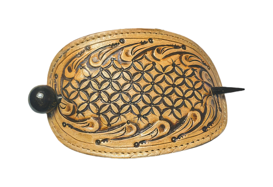 Handcrafted Leather Hair Barrette 5" x 3" Oval