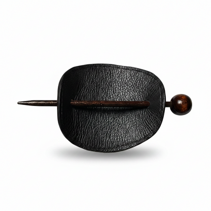 Handcrafted Leather Hair Barrette 4" x 3" Oval