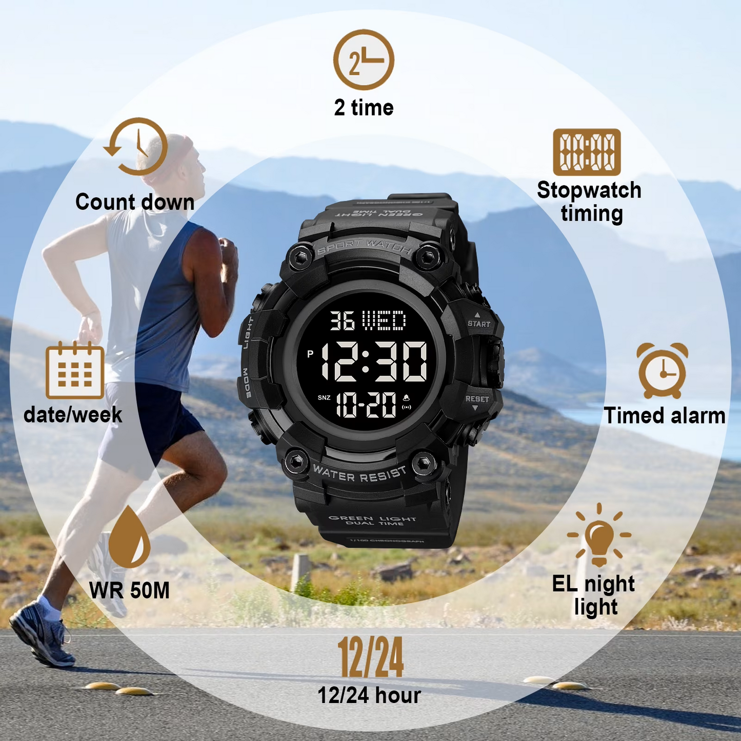 SKMEI Men’s Military Style Digital Watch Black LED Sport Outdoor Wristwatch