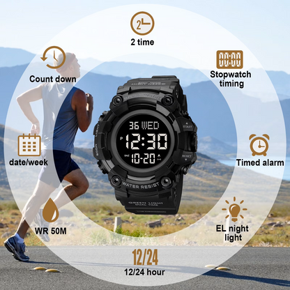 SKMEI Men’s Military Style Digital Watch Black LED Sport Outdoor Wristwatch