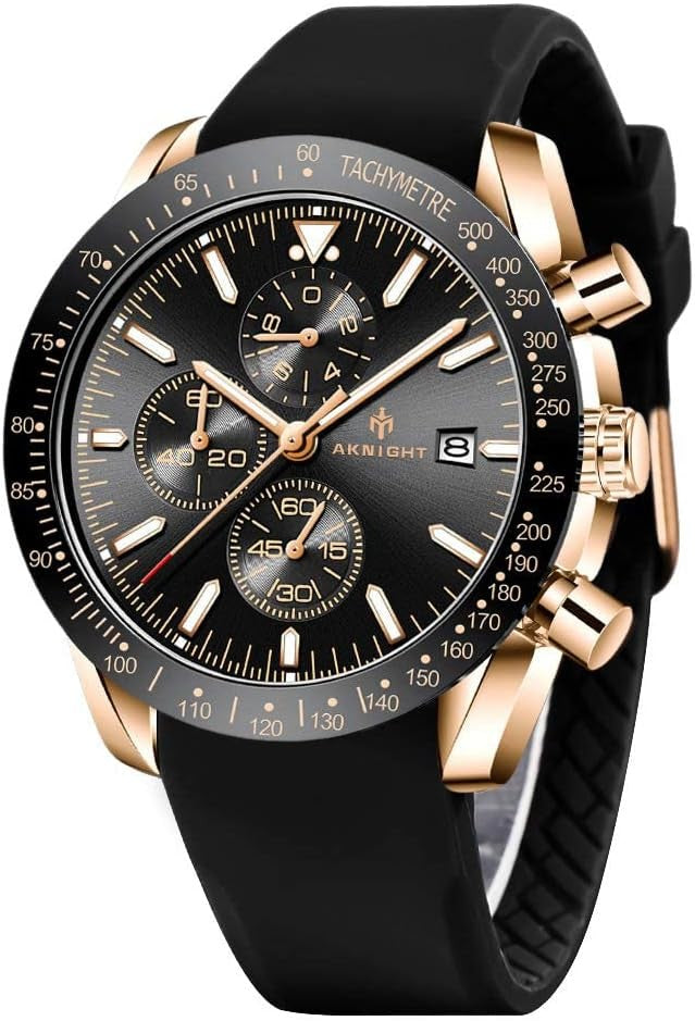 Men's Aknight 44mm Big Face Black & Gold w/ Silicone Strap