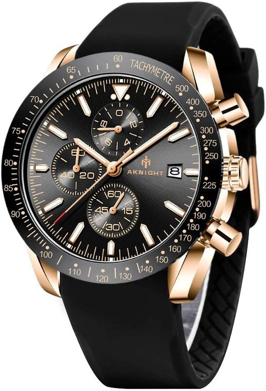 Men's Aknight 44mm Big Face Black & Gold w/ Silicone Strap