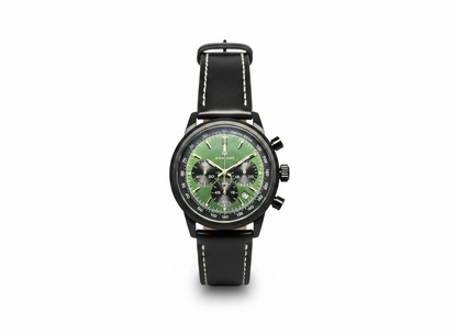 Men's Aknight 42mm Big Face Black & Green Watch Leather Strap
