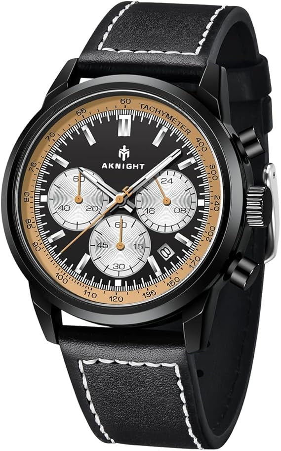 Men's Aknight 42mm Big Face Black & Brown w/ Leather Strap