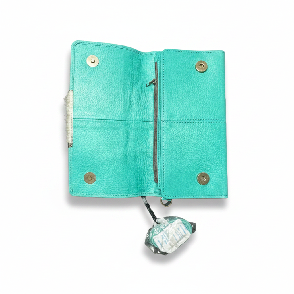 Cowhide Turquoise Leather Wristlet 4.75" x 8.75"