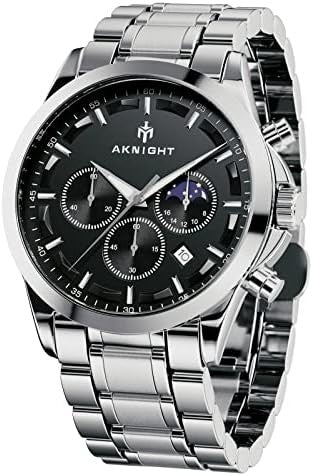 Men's Aknight 42mm Big Face Silver and Black