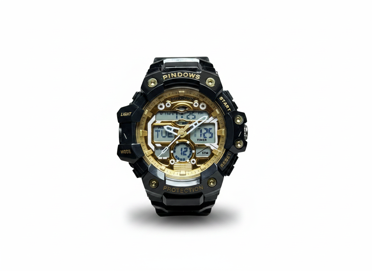 PINDOWS Men's Military Outdoor Sports Watch PDS-631-N2 Black Gold