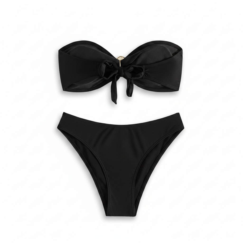 Strapless Bikini Sets Tube Tie Back Mid Rise - Small - Black