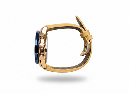 Men's Aknight 45mm Big Face Blue & Gold Watch w/ Leather Strap