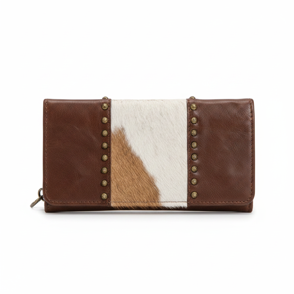 Cowhide Leather Wristlet Purse 4.5" x 8.75"