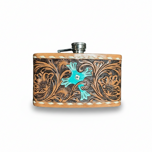Leather Tooled 24oz Flask