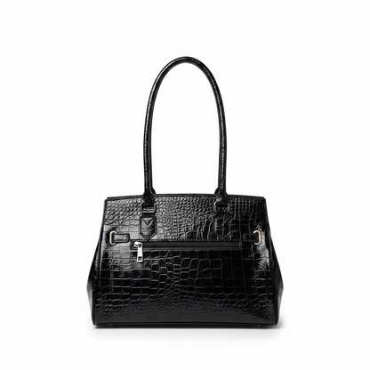 Elegant Black Crocodile-Embossed Handbag 10" x 13"