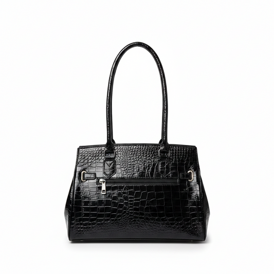 Elegant Black Crocodile-Embossed Handbag 10" x 13"