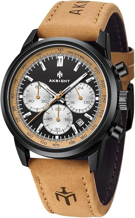Men's Aknight 42mm Big Face Brown & Black w/ Leather Strap