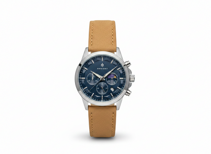 Men's Aknight 45mm Big Face Blue/Silver Watch w/ Leather Strap