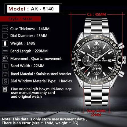 Men's Aknight 45mm Big Face Stainless Steel & Black