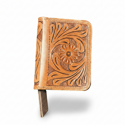 Handcrafted Leather Coin Pouch Floral 3" x 4"
