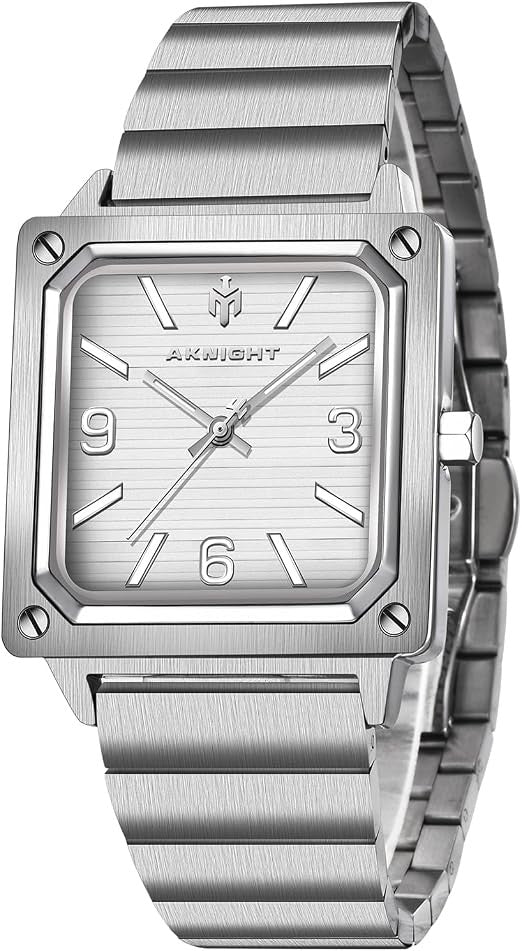 Men's Aknight Square 35MM Watch Silver & White