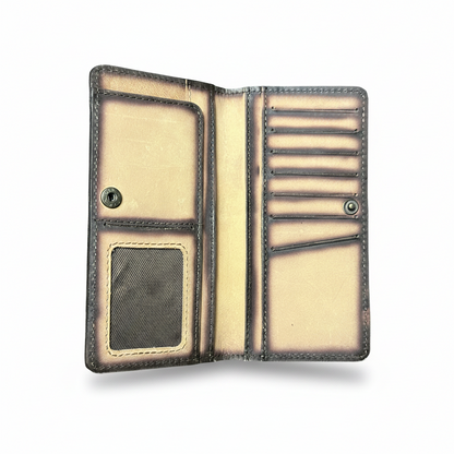 Brown Leather Long Bifold Checkbook Wallet 7 x 3