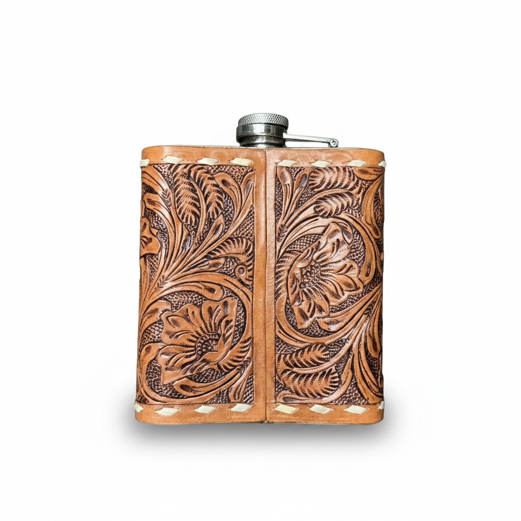 Leather Tooled 18oz Flask