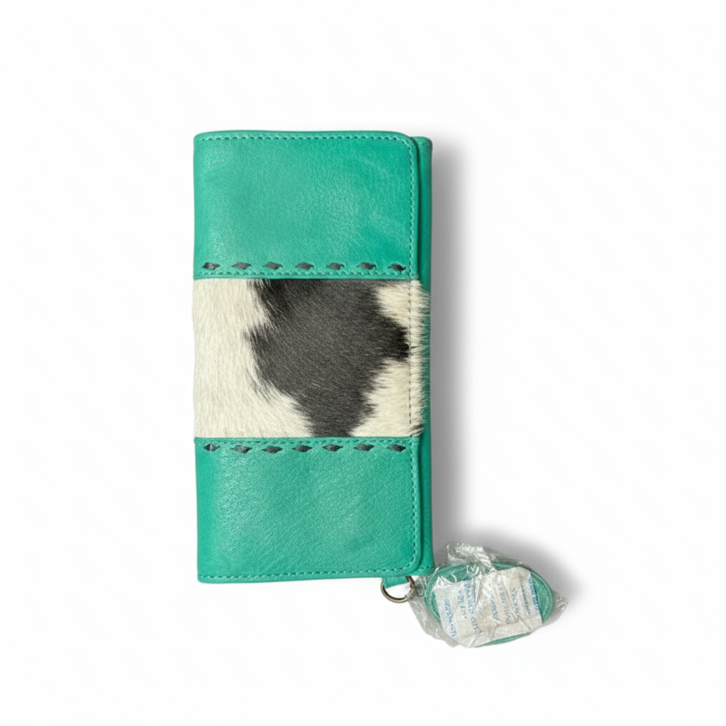 Cowhide Turquoise Leather Wristlet 4.75" x 8.75"
