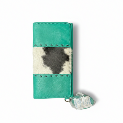 Cowhide Turquoise Leather Wristlet 4.75" x 8.75"